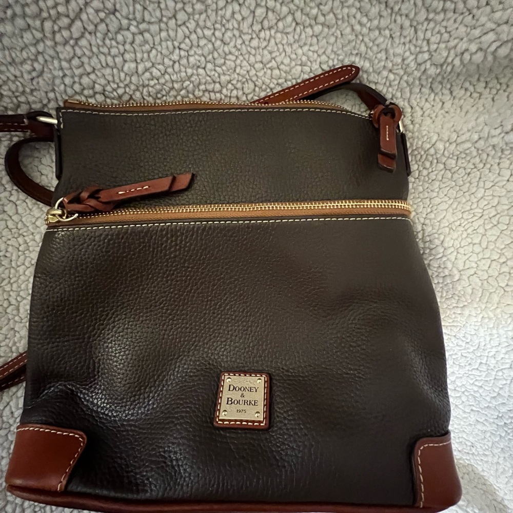 Dooney & Bourke Brown and Tan Pebbled Leather Crossbody Bag - Picture 5 of 5